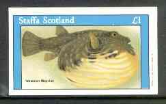 Staffa 1982 Fish #11 (Tetraodon hispidus) imperf souvenir sheet (£1 value),unmounted mint