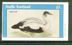 Staffa 1982 Birds #60 (Eider Duck) imperf souvenir sheet (£1 value) unmounted mint