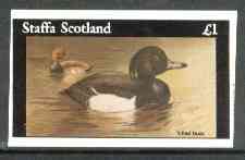 Staffa 1982 Birds #61 (Tufted Duck) imperf souvenir sheet (£1 value) unmounted mint