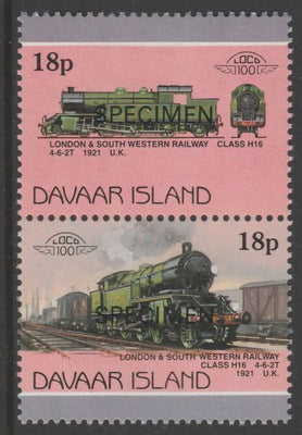 Davaar Island 1983 Locomotives #1 L&SW Class H16 4-6-2T loco 18p perf se-tenant pair overprinted SPECIMEN unmounted mint