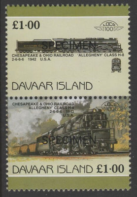 Davaar Island 1983 Locomotives #1 Chesapeake & Ohio Class H8 2-6-6-6 loco £1 perf se-tenant pair overprinted SPECIMEN unmounted mint