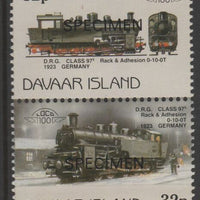 Davaar Island 1983 Locomotives #1 DRG Class 97 0-10-0 loco 32p perf se-tenant pair overprinted SPECIMEN unmounted mint
