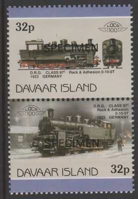 Davaar Island 1983 Locomotives #1 DRG Class 97 0-10-0 loco 32p perf se-tenant pair overprinted SPECIMEN unmounted mint