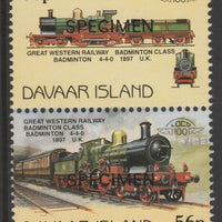 Davaar Island 1983 Locomotives #1 GWR Badminton Class 4-4-0 loco 56p perf se-tenant pair overprinted SPECIMEN unmounted mint