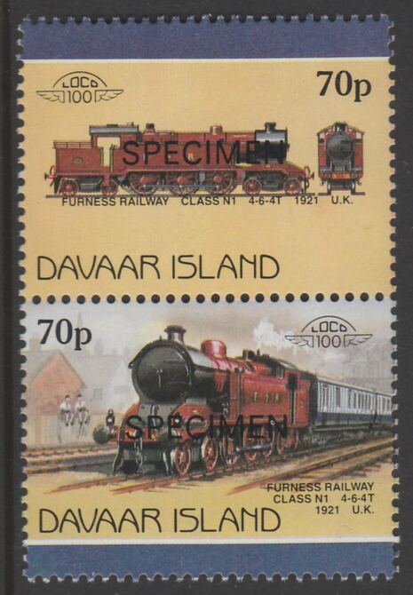 Davaar Island 1983 Locomotives #1 Furness Railway Class N1 4-6-4T loco 70p perf se-tenant pair overprinted SPECIMEN unmounted mint