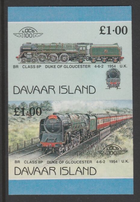 Davaar Island 1983 Locomotives #2 Duke of Gloucester 4-6-2 loco £1 imperf se-tenant pair unmounted mint