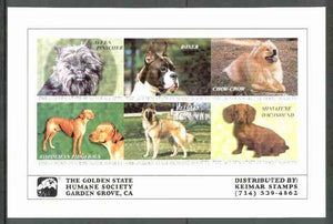 Cinderella - California Dogs sheetlet #02 containing 6 labels of Dogs produced by Golden State Humane Society