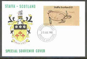 Staffa 1982 Prehistoric Marine Life (Archelon) imperf souvenir sheet (£1 value) on cover with first day cancel