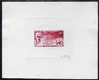 Central African Republic 1964 die proof of World Meteorological Day (SG 56) in red on sunken wove paper, signed by the artist