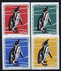 Match Box Labels - Penguin from Portuguese Wildlife set with 4 diff background colours, fine unused condition (4 labels)