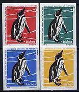 Match Box Labels - Penguin from Portuguese Wildlife set with 4 diff background colours, fine unused condition (4 labels)