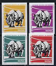 Match Box Labels - Rhino from Portuguese Wildlife set with 4 diff background colours, fine unused condition (4 labels)