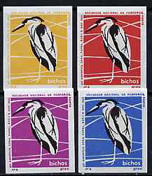 Match Box Labels - Heron from Portuguese Wildlife set with 4 diff background colours, fine unused condition (4 labels)