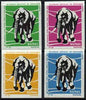 Match Box Labels - Elephant from Portuguese Wildlife set with 4 diff background colours, fine unused condition (4 labels)