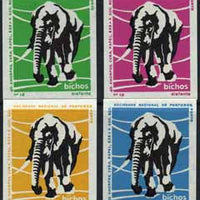 Match Box Labels - Elephant from Portuguese Wildlife set with 4 diff background colours, fine unused condition (4 labels)