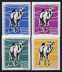 Match Box Labels - Camel from Portuguese Wildlife set with 4 diff background colours, fine unused condition (4 labels)