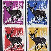 Match Box Labels - Deer from Portuguese Wildlife set with 4 diff background colours, fine unused condition (4 labels)