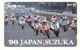 Telephone Card - Japan 105 units phone card showing Field of Riders inscribed '90 Japan, Suzuka (card number 290-433)