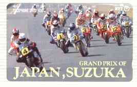 Telephone Card - Japan 105 units phone card showing Riders entering Right Hand Bend inscribed Grand Prix of Japan, Suzuka (card number 290-262)