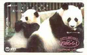 Telephone Card - Japan 50 units phone card showing Panda (TongTong) with mate inscribed 'Born in 1986.6.1' (horiz card in colour) card number 230-083