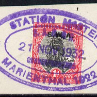 South West Africa - STATION MASTER/ MARIENTHAL 1022 complete strike on 1d adhesive on piece (Putzel R9)