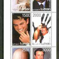 Batum 1999 Film Stars sheetlet containing 6 values (Willis, Stallone, Brosnan, Dicaprio, Damon & Costner) unmounted mint