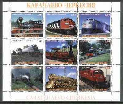 Karachaevo-Cherkesia Republic 1999 Railways of the World perf sheetlet containing 9 values unmounted mint