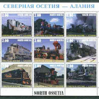 North Ossetia Republic 1999 Railways perf sheetlet containing 9 values unmounted mint