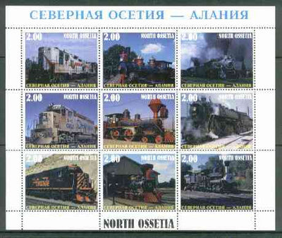 North Ossetia Republic 1999 Railways perf sheetlet containing 9 values unmounted mint