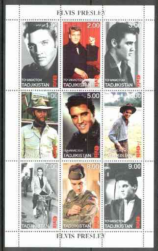 Tadjikistan 1999 Elvis Presley perf sheetlet containing set of 9 values unmounted mint