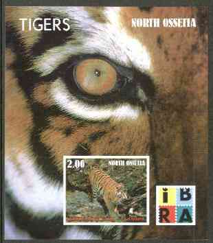 North Ossetia Republic 1999 Tigers imperf souvenir sheet (with IBRA Logo) unmounted mint