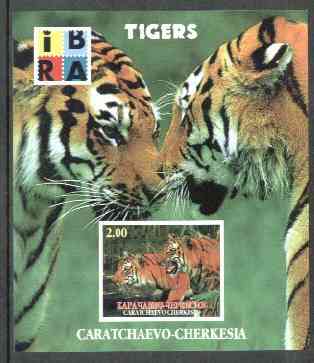 Karachaevo-Cherkesia Republic 1999 Tigers imperf souvenir sheet (with IBRA Logo) unmounted mint