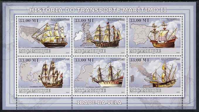 Mozambique 2009 History of Transport - Ships #02 perf sheetlet containing 6 values unmounted mint