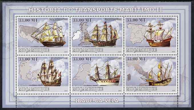 Mozambique 2009 History of Transport - Ships #02 perf sheetlet containing 6 values unmounted mint