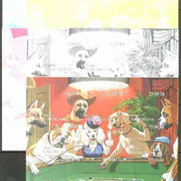 Turkmenistan 1999 Gambling Dogs composite sheetlet containing 9 values, the set of 5 imperf progressive proofs comprising the 4 individual colours, plus all 4-colour composite