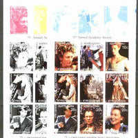 Kyrgyzstan 1999 71st Oscar Winners sheetlet containing 9 values, the set of 5 imperf progressive proofs comprising the 4 individual colours, plus all 4-colour composite