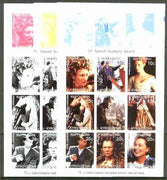Kyrgyzstan 1999 71st Oscar Winners sheetlet containing 9 values, the set of 5 imperf progressive proofs comprising the 4 individual colours, plus all 4-colour composite