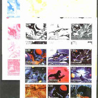Chechenia 1999 Space, Whales & Big Cats sheetlet containing 9 values, the set of 5 imperf progressive proofs comprising the 4 individual colours, plus all 4-colour composite unmounted mint