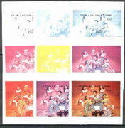 Batum 1996 Elvis Presley (Paradise Hawaiian Style) souvenir sheet, the set of 9 imperf progressive proofs comprising the 4 individual colours, plus various 2, 3 and all 4-colour composites unmounted mint