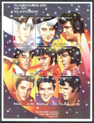 Palau 1992 15th Death Anniversary of Elvis Presley unmounted mint sheetlet containing 9 values, SG 565-73