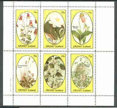 Grunay 1982 Flowers #12 (Columbine, Water Lily, Moccasin, Violet, Clematis & Mountain Fringe) perf set of 6 values unmounted mint