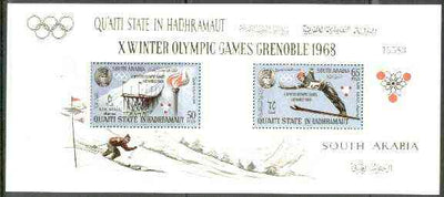 Aden - Qu'aiti 1967 Grenoble Winter Olympics perf m/sheet unmounted mint, Mi BL 11A