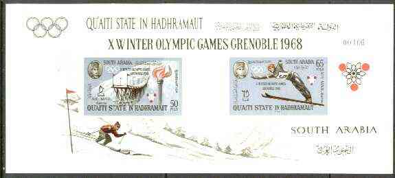 Aden - Qu'aiti 1967 Grenoble Winter Olympics imperf m/sheet unmounted mint, Mi BL 11B