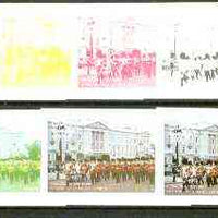 Oman 1977 Silver Jubilee (London Scenes) 10B value (Marching band outside Buckingham Palace) set of 7 imperf progressive colour proofs comprising the 4 individual colours plus 2, 3 and all 4-colour composites unmounted mint