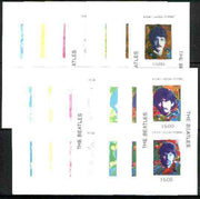 Batum 1995 Beatles set of 4 (2 sheetlets of 2) each in set of 7 imperf progressive colour proofs comprising the 4 individual colours plus 2, 3 and all 4-colour composites (28 proofs) unmounted mint