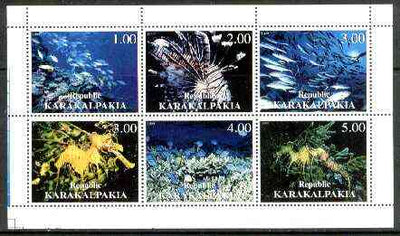 Karakalpakia Republic 1999 Marine Life sheetlet containing complete set of 6 values unmounted mint