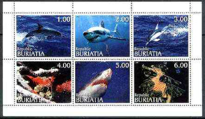 Buriatia Republic 1999 Marine Life (Dolphins, Sharks, etc) sheetlet containing complete set of 6 values unmounted mint