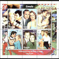 Somalia 1998 Film Stars #2 (Actors & Actresses) sheetlet containing complete set of 6 values (Marilyn, Brando, Sinatra, Ava Gardner, Tony Curtis, etc with Elvis in border) unmounted mint