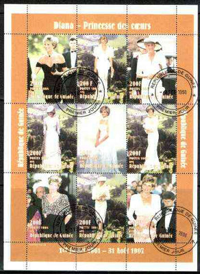 Guinea - Conakry 1998 Princess Diana #1 perf sheetlet containing 9 values (various portraits) cto used