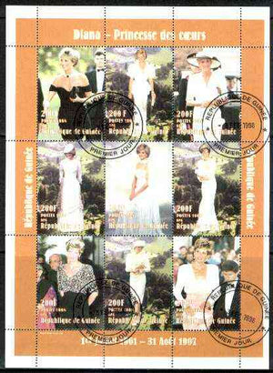Guinea - Conakry 1998 Princess Diana #1 perf sheetlet containing 9 values (various portraits) cto used